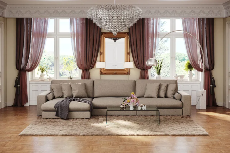 Adelsö by Gynning 6-sits Vändbar L-formad Djup Divansoffa i Tyg - Brun - Möbler - Soffa - Divansoffa & schäslongsoffa