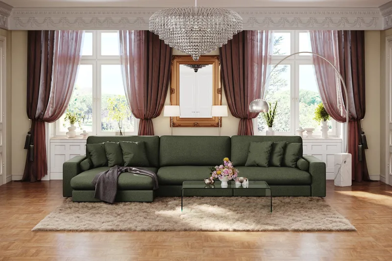 Adelsö by Gynning 6-sits Vändbar L-formad Djup Divansoffa i Tyg - Grön - Möbler - Soffa - Divansoffa & schäslongsoffa