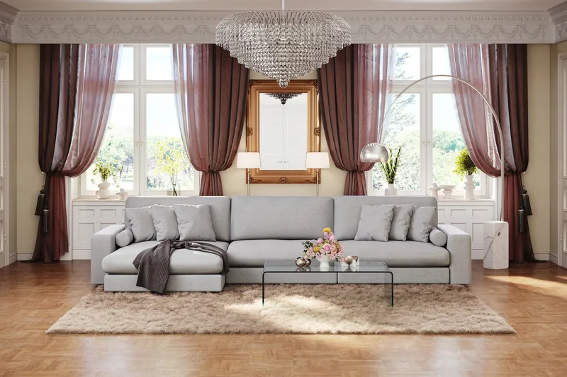 Adelsö by Gynning 6-sits Vändbar L-formad Djup Divansoffa i Tyg - Ljusgrå - Möbler - Soffa - Divansoffa & schäslongsoffa