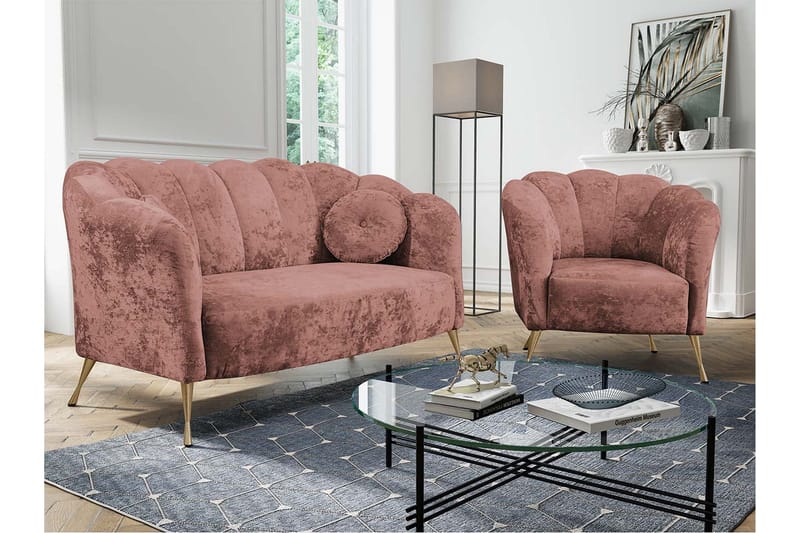 Adrial 3-sits Soffgrupp - Sammet/Rosa - Möbler - Soffa - Soffgrupp