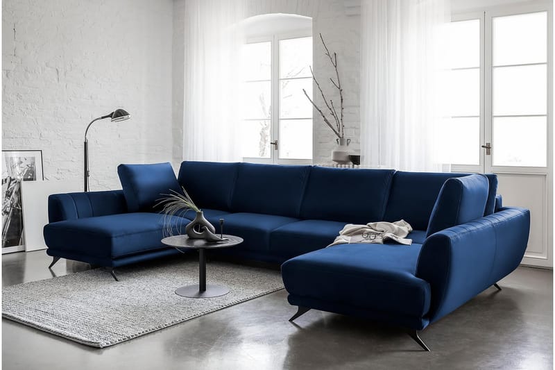 Bäddsoffa Dubbelschäslong Kazuma - Mörkblå - Möbler - Soffa - Bäddsoffa - Bäddsoffa längsbäddad