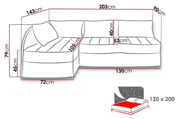 Bäddsoffa Frestelsens 203x143x79 cm - Svart/Röd/Vit - Möbler - Soffa - Skinnsoffa