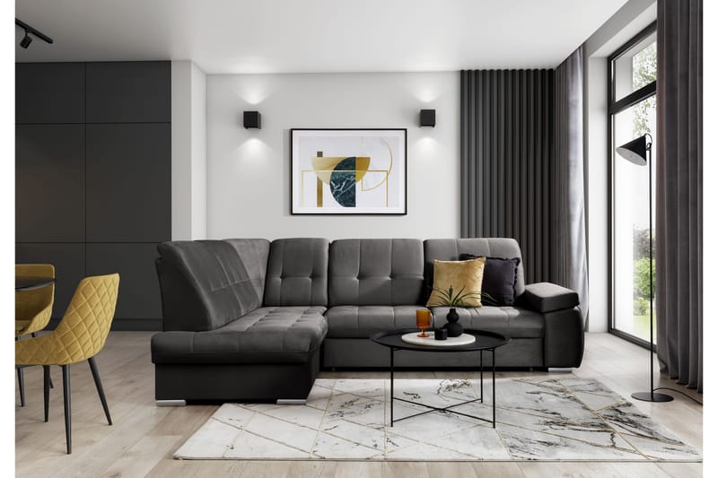 Bäddsoffa m. Schäslong Amelya 3-sits - Grå - Möbler - Soffa - Bäddsoffa - Bäddsoffa längsbäddad