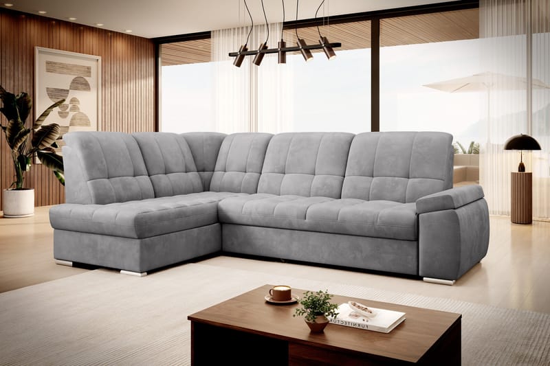 Bäddsoffa m. Schäslong Amelya 3-sits - Grå - Möbler - Soffa - Bäddsoffa - Bäddsoffa längsbäddad