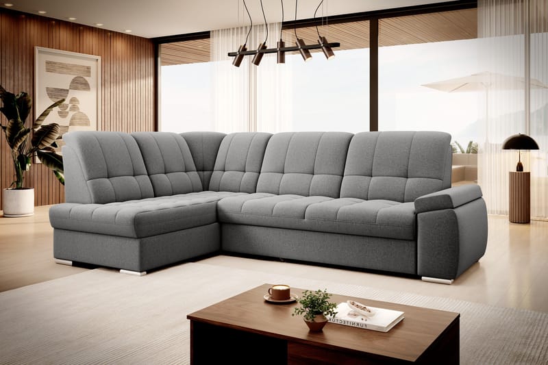 Bäddsoffa m. Schäslong Amelya 3-sits - Grå - Möbler - Soffa - Bäddsoffa - Bäddsoffa längsbäddad