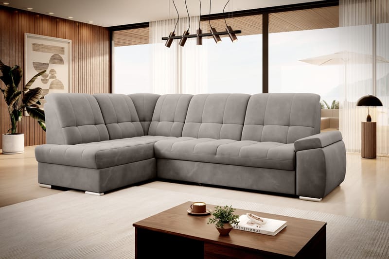 Bäddsoffa m. Schäslong Amelya 3-sits - Grå - Möbler - Soffa - Bäddsoffa - Bäddsoffa längsbäddad