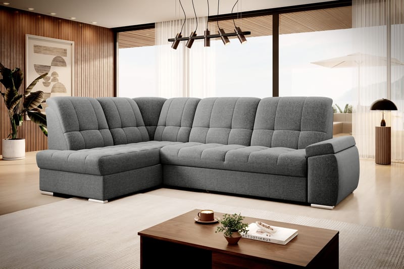 Bäddsoffa m. Schäslong Amelya 3-sits - Grå - Möbler - Soffa - Bäddsoffa - Bäddsoffa längsbäddad
