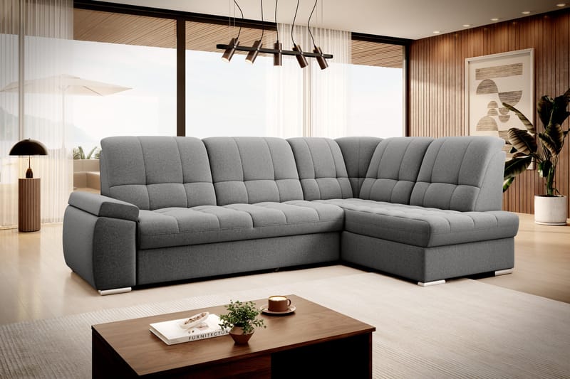 Bäddsoffa m. Schäslong Amelya 3-sits - Grå - Möbler - Soffa - Bäddsoffa - Bäddsoffa längsbäddad