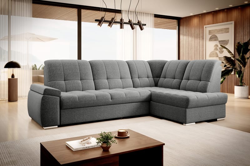 Bäddsoffa m. Schäslong Amelya 3-sits - Grå - Möbler - Soffa - Bäddsoffa - Bäddsoffa längsbäddad
