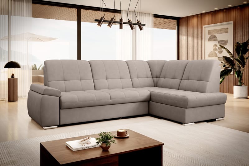 Bäddsoffa m. Schäslong Amelya 3-sits - Grå - Möbler - Soffa - Bäddsoffa - Bäddsoffa längsbäddad