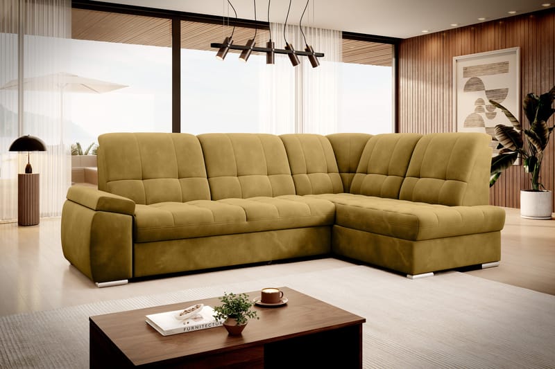 Bäddsoffa m. Schäslong Amelya 3-sits - Gul - Möbler - Soffa - Bäddsoffa - Bäddsoffa längsbäddad
