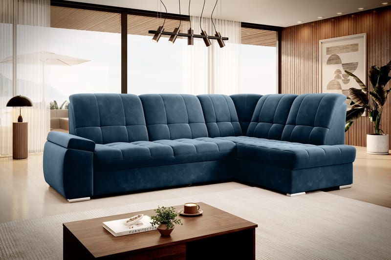 Bäddsoffa m. Schäslong Amelya 3-sits - Mörkblå - Möbler - Soffa - Bäddsoffa - Bäddsoffa längsbäddad