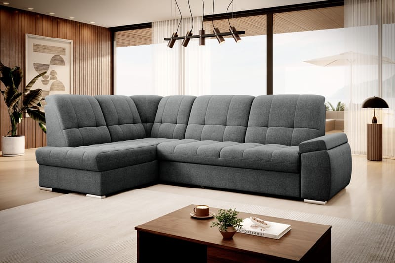 Bäddsoffa m. Schäslong Amelya 3-sits - Mörkgrå - Möbler - Soffa - Bäddsoffa - Bäddsoffa längsbäddad