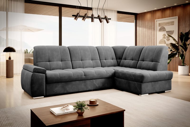 Bäddsoffa m. Schäslong Amelya 3-sits - Mörkgrå - Möbler - Soffa - Bäddsoffa - Bäddsoffa längsbäddad