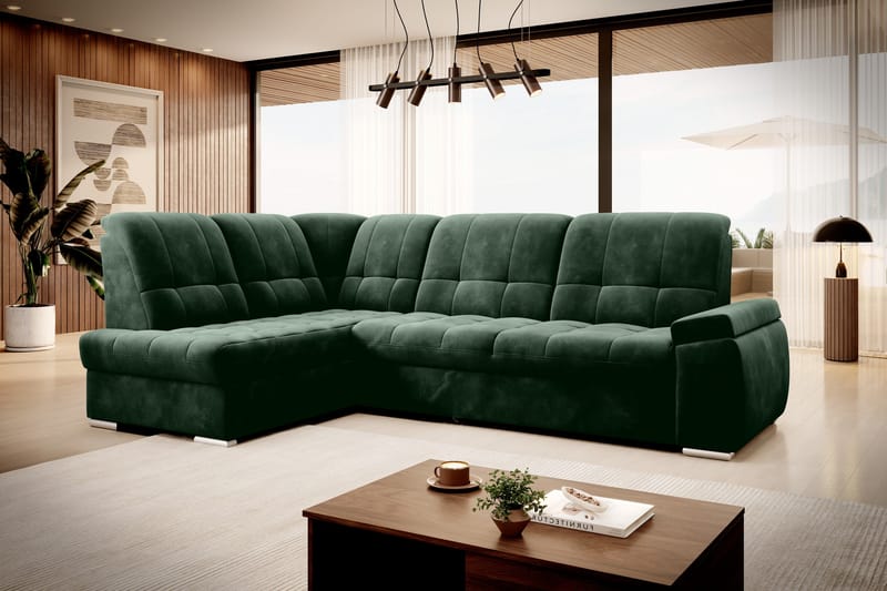 Bäddsoffa m. Schäslong Amelya 3-sits - Mörkgrön - Möbler - Soffa - Bäddsoffa - Bäddsoffa längsbäddad