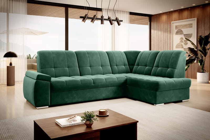 Bäddsoffa m. Schäslong Amelya 3-sits - Mörkgrön - Möbler - Soffa - Bäddsoffa - Bäddsoffa längsbäddad