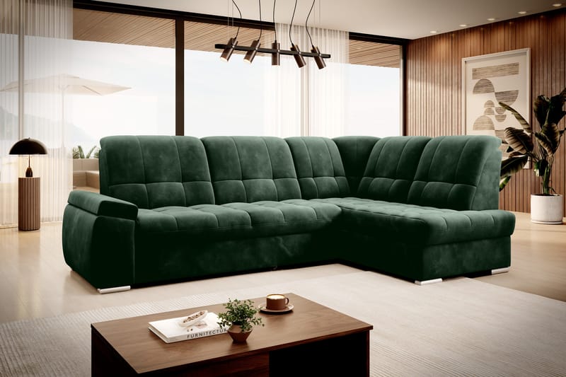 Bäddsoffa m. Schäslong Amelya 3-sits - Mörkgrön - Möbler - Soffa - Bäddsoffa - Bäddsoffa längsbäddad