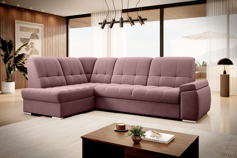 Bäddsoffa m. Schäslong Amelya 3-sits - Rosa - Möbler - Soffa - Bäddsoffa - Bäddsoffa längsbäddad