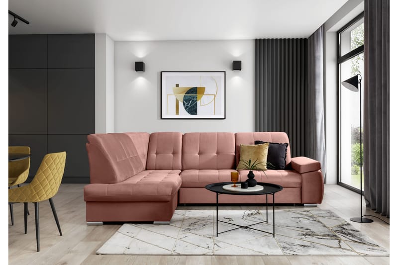 Bäddsoffa m. Schäslong Amelya 3-sits - Rosa - Möbler - Soffa - Bäddsoffa - Bäddsoffa längsbäddad