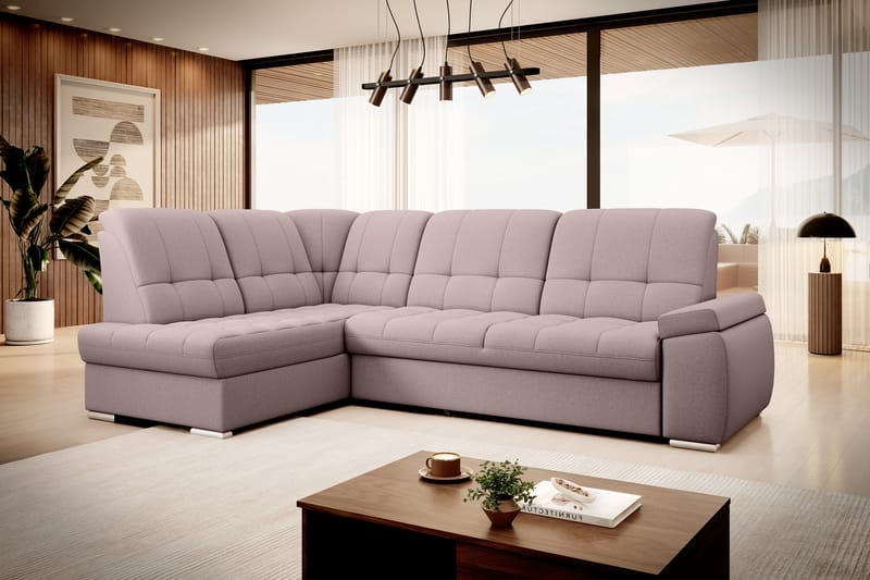 Bäddsoffa m. Schäslong Amelya 3-sits - Rosa - Möbler - Soffa - Bäddsoffa - Bäddsoffa längsbäddad