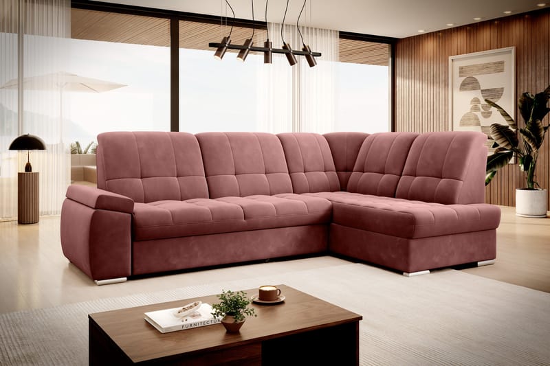 Bäddsoffa m. Schäslong Amelya 3-sits - Rosa - Möbler - Soffa - Bäddsoffa - Bäddsoffa längsbäddad