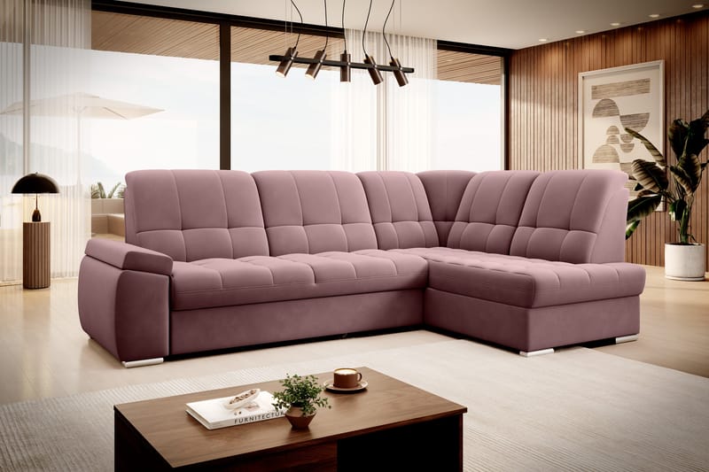 Bäddsoffa m. Schäslong Amelya 3-sits - Rosa - Möbler - Soffa - Bäddsoffa - Bäddsoffa längsbäddad