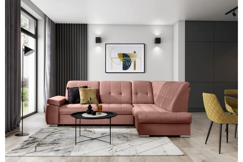 Bäddsoffa m. Schäslong Amelya 3-sits - Rosa - Möbler - Soffa - Bäddsoffa - Bäddsoffa längsbäddad