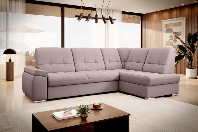 Bäddsoffa m. Schäslong Amelya 3-sits - Rosa - Möbler - Soffa - Bäddsoffa - Bäddsoffa längsbäddad