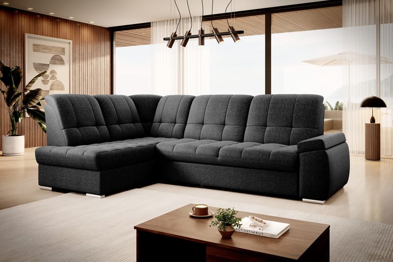Bäddsoffa m. Schäslong Amelya 3-sits - Svart - Möbler - Soffa - Bäddsoffa - Bäddsoffa längsbäddad