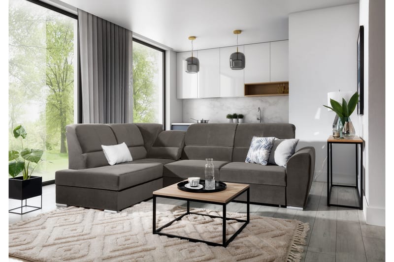 Bäddsoffa m. Schäslong Keith 3-sits - Grå - Möbler - Soffa - Sammetssoffa