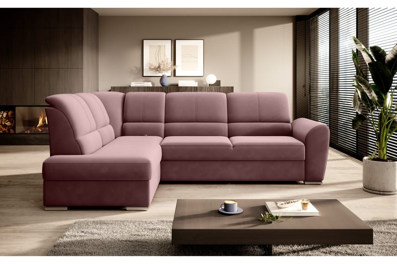 Bäddsoffa m. Schäslong Keith 3-sits - Rosa - Möbler - Soffa - Bäddsoffa - Bäddsoffa längsbäddad