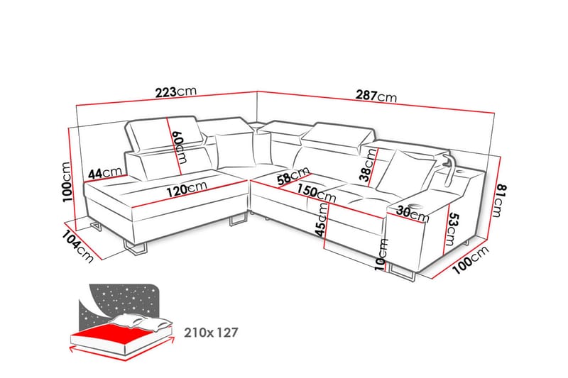 B�äddsoffa m. Schäslong Tamami 3-sits 210x127 - Beige - Möbler - Soffa - Sammetssoffa