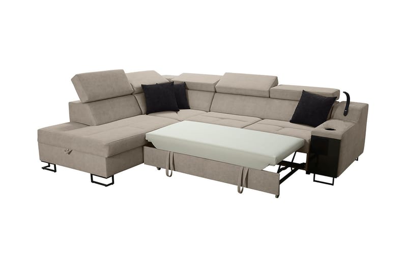 Bäddsoffa m. Schäslong Tamami 3-sits 210x127 - Beige - Möbler - Soffa - Sammetssoffa