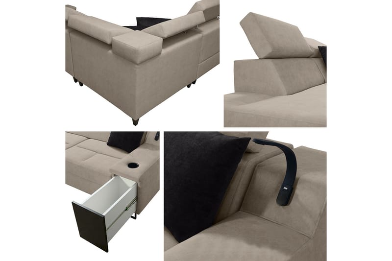 Bäddsoffa m. Schäslong Tamami 3-sits 210x127 - Beige - Möbler - Soffa - Sammetssoffa