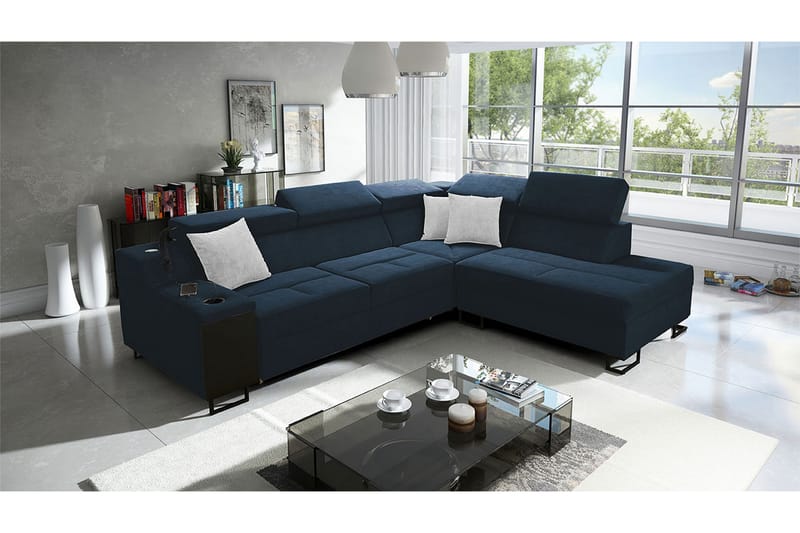Bäddsoffa m. Schäslong Tamami 3-sits 210x127 - Blå - Möbler - Soffa - Sammetssoffa