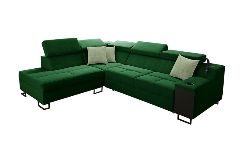Bäddsoffa m. Schäslong Tamami 3-sits 210x127 - Grön - Möbler - Soffa - Sammetssoffa