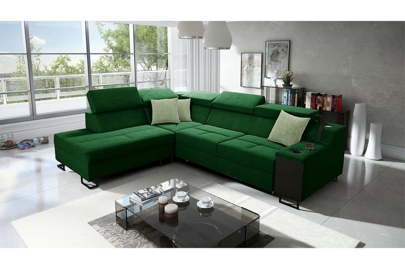 Bäddsoffa m. Schäslong Tamami 3-sits 210x127 - Grön - Möbler - Soffa - Sammetssoffa