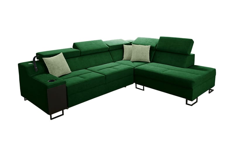 Bäddsoffa m. Schäslong Tamami 3-sits 210x127 - Grön - Möbler - Soffa - Sammetssoffa