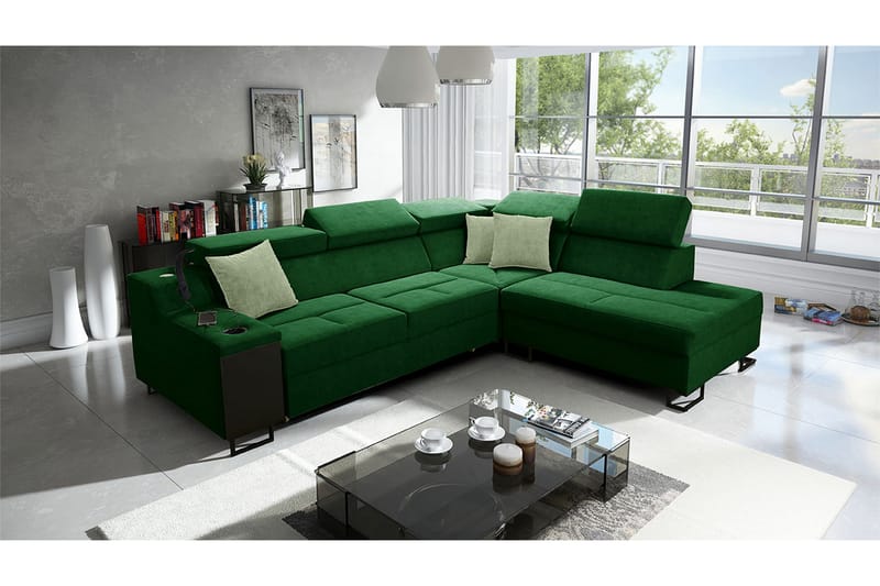 Bäddsoffa m. Schäslong Tamami 3-sits 210x127 - Grön - Möbler - Soffa - Sammetssoffa