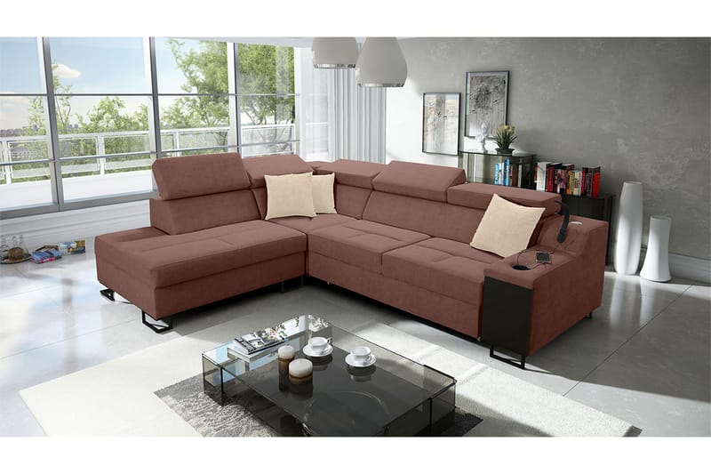 Bäddsoffa m. Schäslong Tamami 3-sits 210x127 - Rosa - Möbler - Soffa - Sammetssoffa