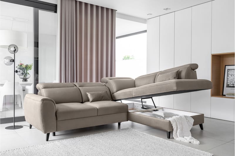Bäddsoffa m. Schäslong Yasmine 3-sits - Beige - Möbler - Soffa - Bäddsoffa - Bäddsoffa längsbäddad