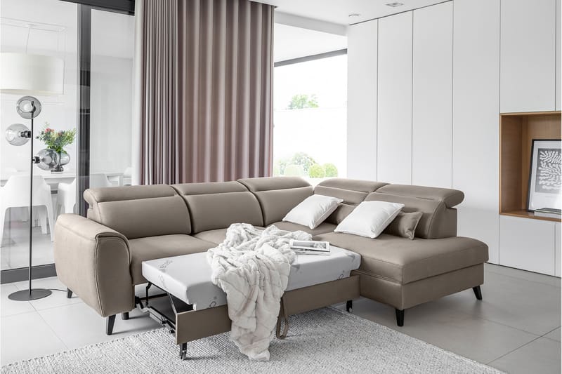 Bäddsoffa m. Schäslong Yasmine 3-sits - Beige - Möbler - Soffa - Bäddsoffa - Bäddsoffa längsbäddad