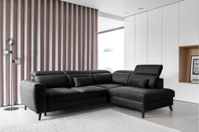 Bäddsoffa m. Schäslong Yasmine 3-sits - Svart - Möbler - Soffa - Bäddsoffa - Bäddsoffa längsbäddad