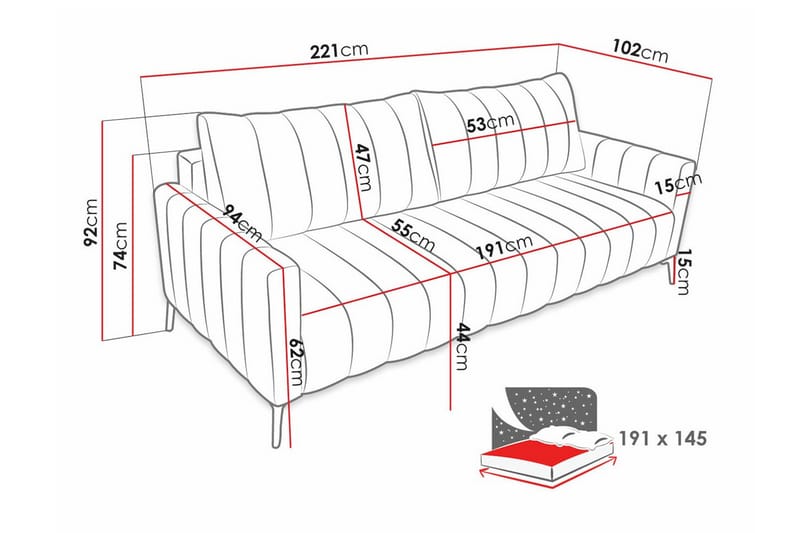 2-sits Bäddsoffa Graystone - 2 sits bäddsoffa