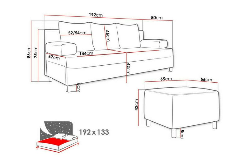 2-sits Bäddsoffa Kintore - 2 sits bäddsoffa