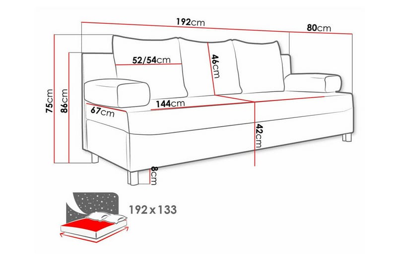 2-sits Bäddsoffa Kintore - 2 sits bäddsoffa