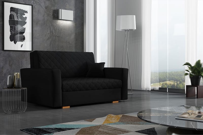 2-sits Bäddsoffa Rutmönster Hedensö - Sammet/Svart - Möbler - Soffa - Bäddsoffa - 2 sits bäddsoffa