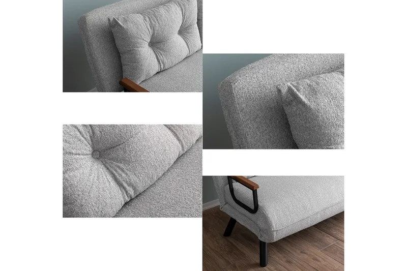 Alfredton 2-sits Bäddbar Fällbar Bäddsoffa i Boucle med Metallben - Grå - Möbler - Soffa - Bäddsoffa - 2 sits bäddsoffa