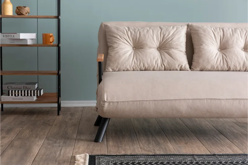 Alfredton 2-sits Bäddbar Fällbar Bäddsoffa i Tyg med Metallben - Ljusbeige - Möbler - Soffa - Bäddsoffa - 2 sits bäddsoffa