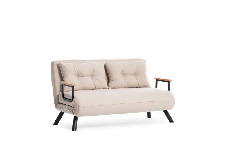 Alfredton 2-sits Bäddbar Fällbar Bäddsoffa i Tyg med Metallben - Ljusbeige - Möbler - Soffa - Bäddsoffa - 2 sits bäddsoffa
